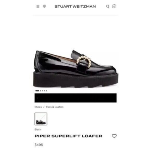 NEW Stuart Weitzman Piper Super Lift Loafer 7 Black Patent Calf Leather Platform - Picture 2 of 13